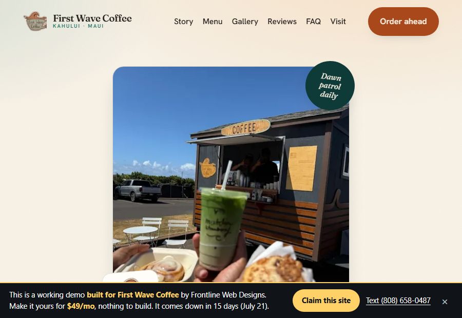 First Wave Coffee website by Frontline Web Designs