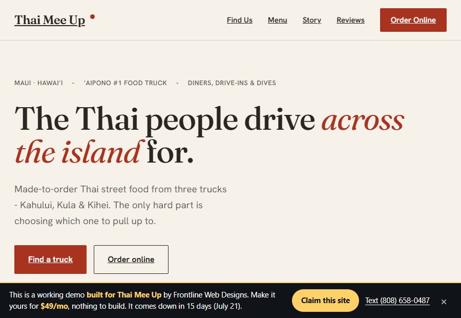 Thai Mee Up website by Frontline Web Designs